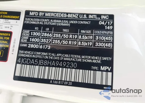2017 Mercedes-Benz Gle 350 from USA, damaged, VIN 4JGDA5JB8HA949230